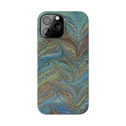 Blue and Green Italian Marbled Swirl Design, Italy Feather Phone Case, Multi-Color, Slim Phone Cases, Case-Mate IPHONE16 and all sizes