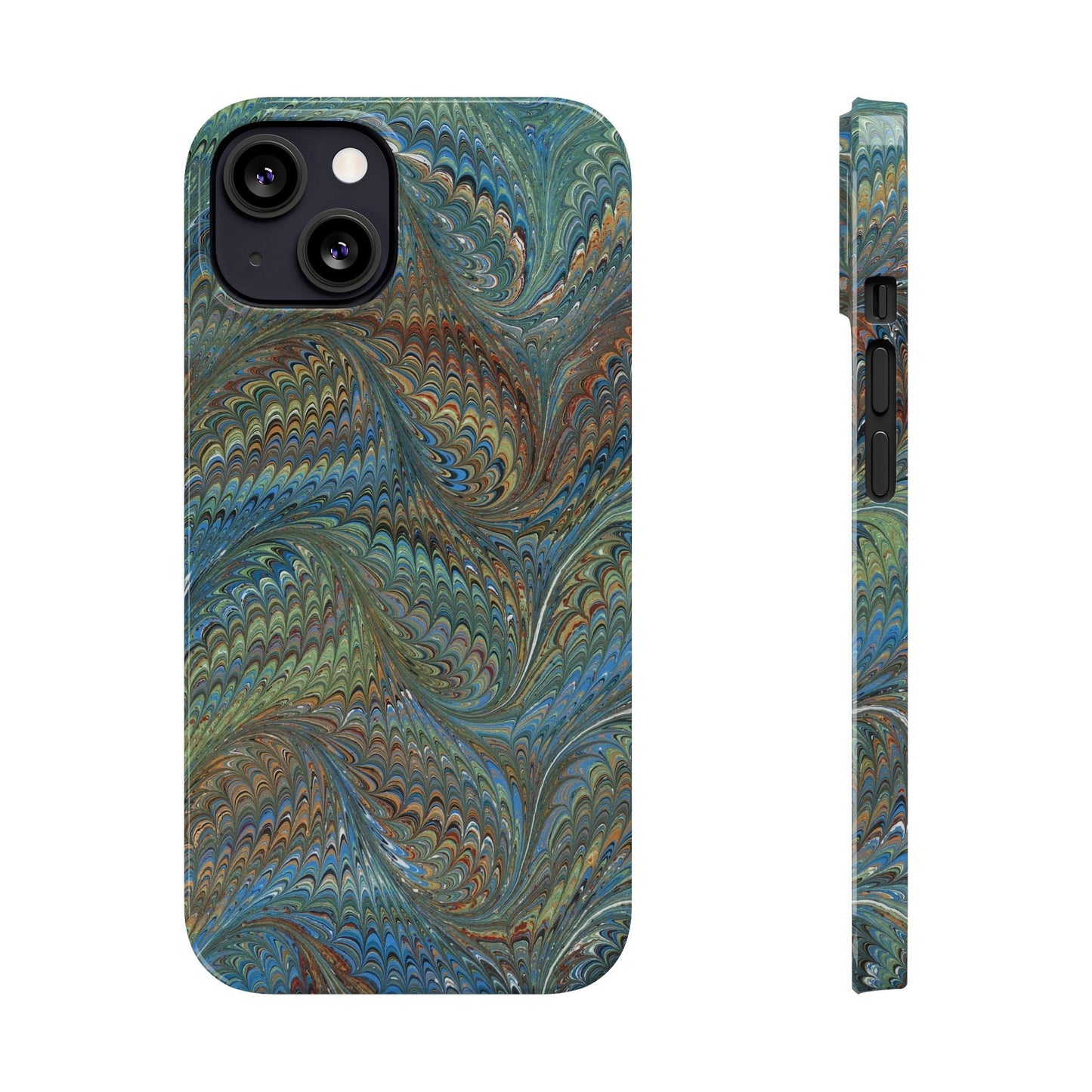 Blue and Green Italian Marbled Swirl Design, Italy Feather Phone Case, Multi-Color, Slim Phone Cases, Case-Mate IPHONE16 and all sizes
