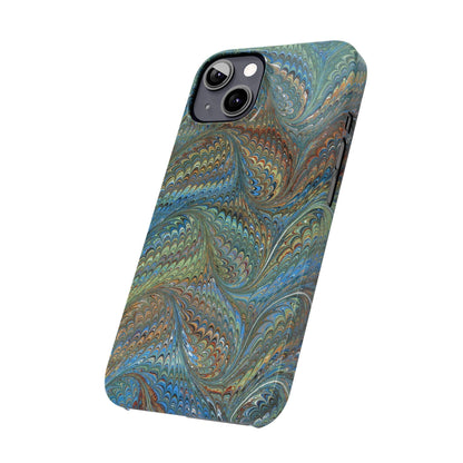 Blue and Green Italian Marbled Swirl Design, Italy Feather Phone Case, Multi-Color, Slim Phone Cases, Case-Mate IPHONE16 and all sizes