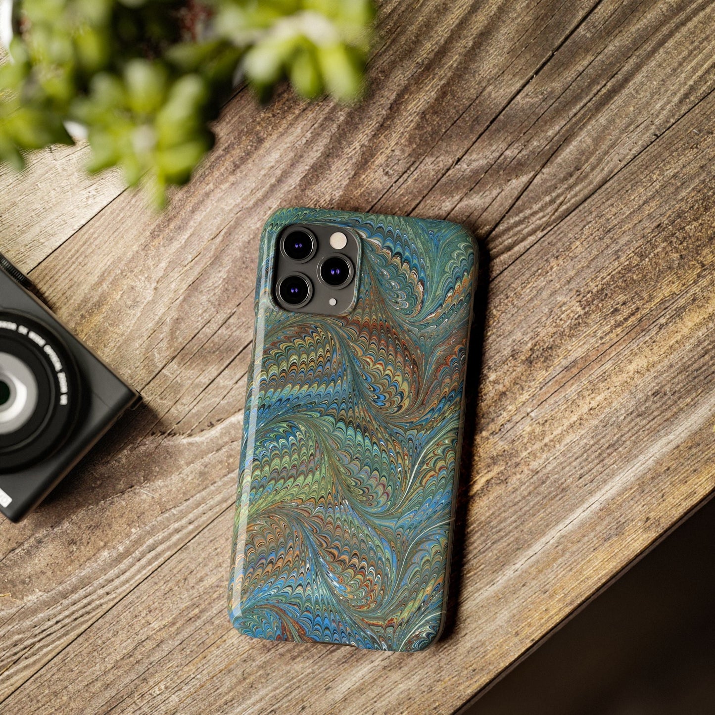 Blue and Green Italian Marbled Swirl Design, Italy Feather Phone Case, Multi-Color, Slim Phone Cases, Case-Mate IPHONE16 and all sizes