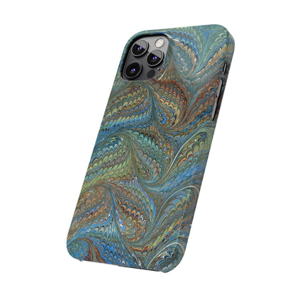 Blue and Green Italian Marbled Swirl Design, Italy Feather Phone Case, Multi-Color, Slim Phone Cases, Case-Mate IPHONE16 and all sizes