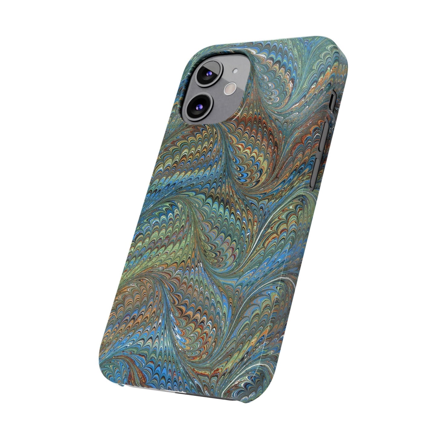 Blue and Green Italian Marbled Swirl Design, Italy Feather Phone Case, Multi-Color, Slim Phone Cases, Case-Mate IPHONE16 and all sizes