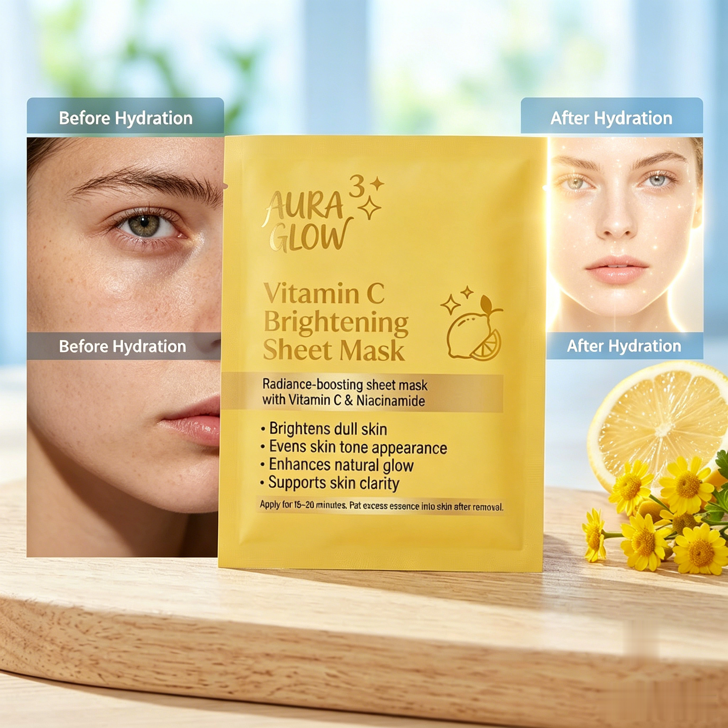 Aura Glow Vitamin C & Niacinamide Hydrating Face Mask | Moisturizing & Radiance-Boosting Care for Smooth-Looking Skin