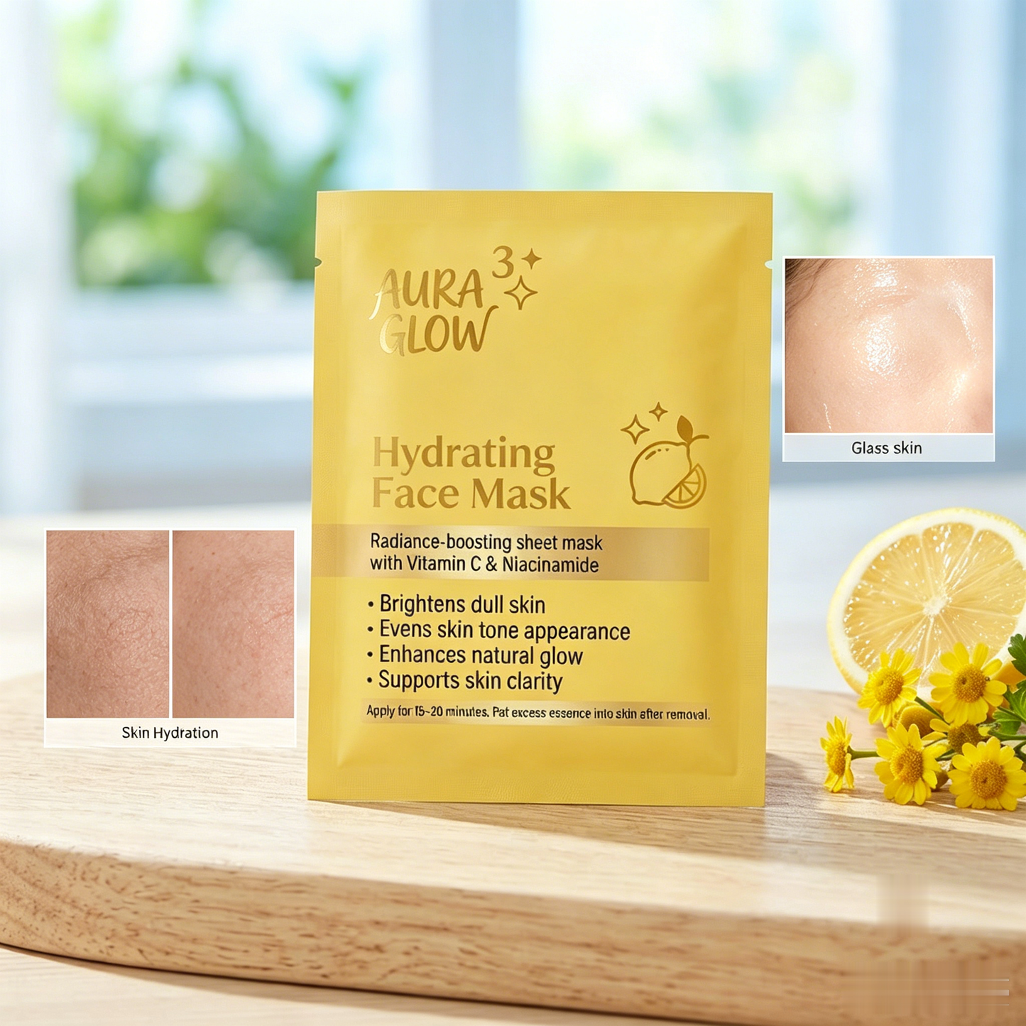 Aura Glow Vitamin C & Niacinamide Hydrating Face Mask | Moisturizing & Radiance-Boosting Care for Smooth-Looking Skin