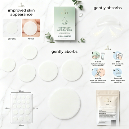 AURA Hydrosolv Hydrocolloid Patches | Invisible Ultra-Thin Spot Cover for Daily Skin Comfort